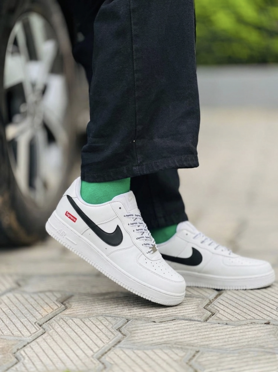 Nike Airforce 1 Supreme Stitched Sole - White Black - Image 4
