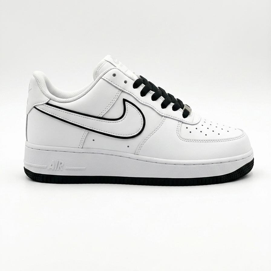 Nike Airforce 1 Stitched Sole - White & Black - Image 1
