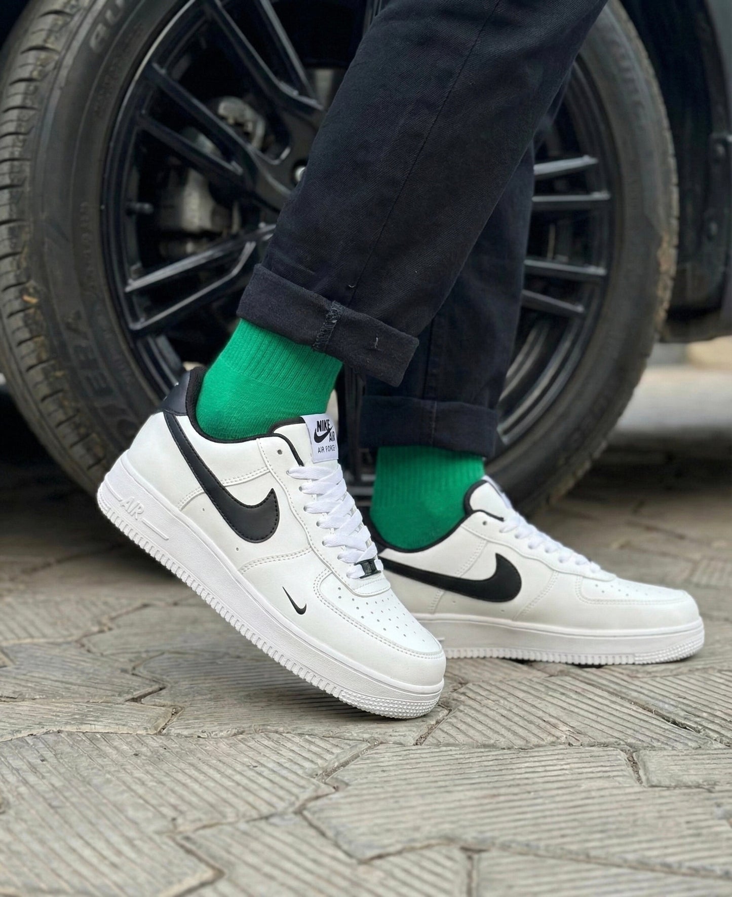 Nike Airforce 1 "White Black" with extra metal buckle - Image 3