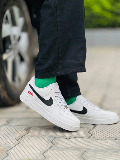 Nike Airforce 1 Supreme Stitched Sole - White Black - Image 4