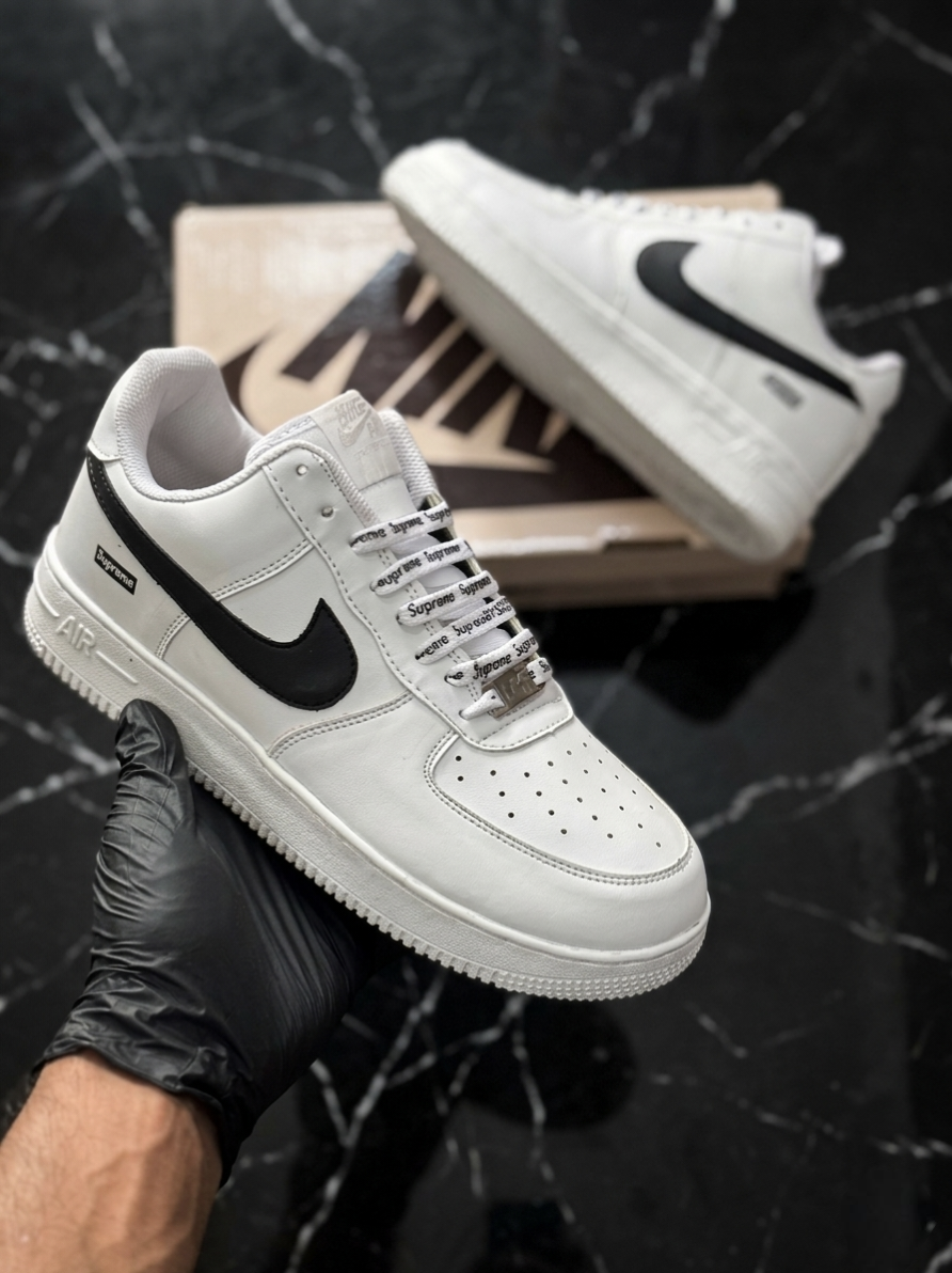 Nike Airforce 1 Supreme Stitched Sole - White Black - Image 3